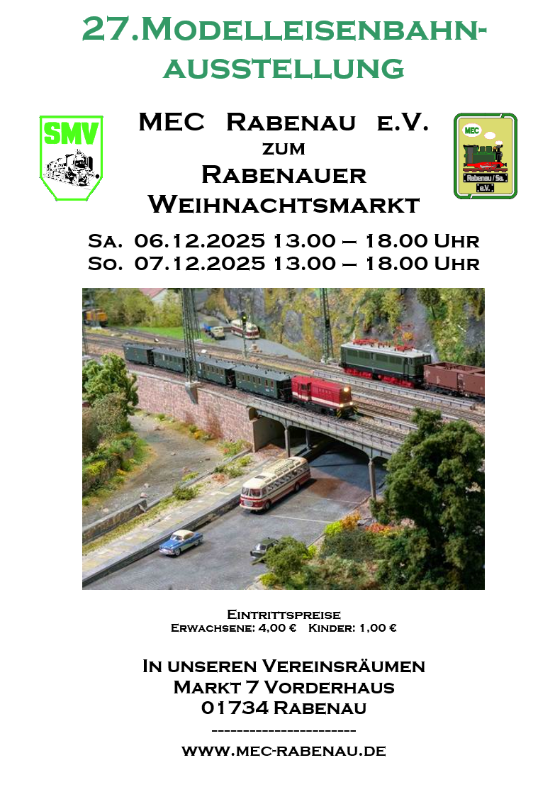 27. Modellbahnausstellung zum Rabenauer Weihnachtsmarkt